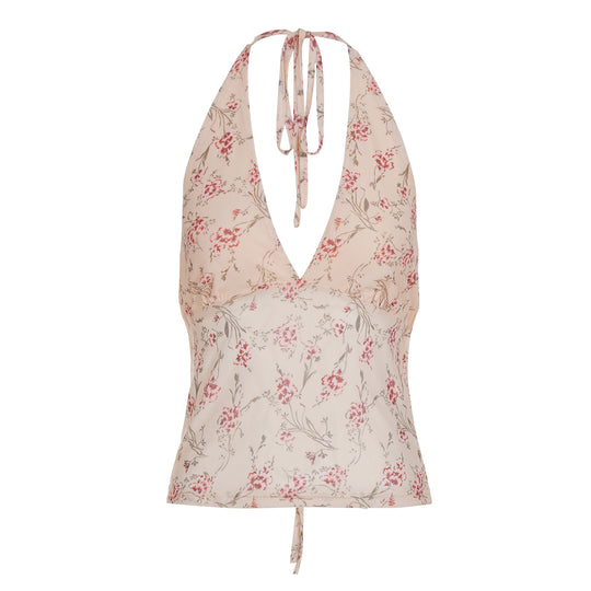 Damen Haltertop mit floralem Muster und Rüschendetails R&B