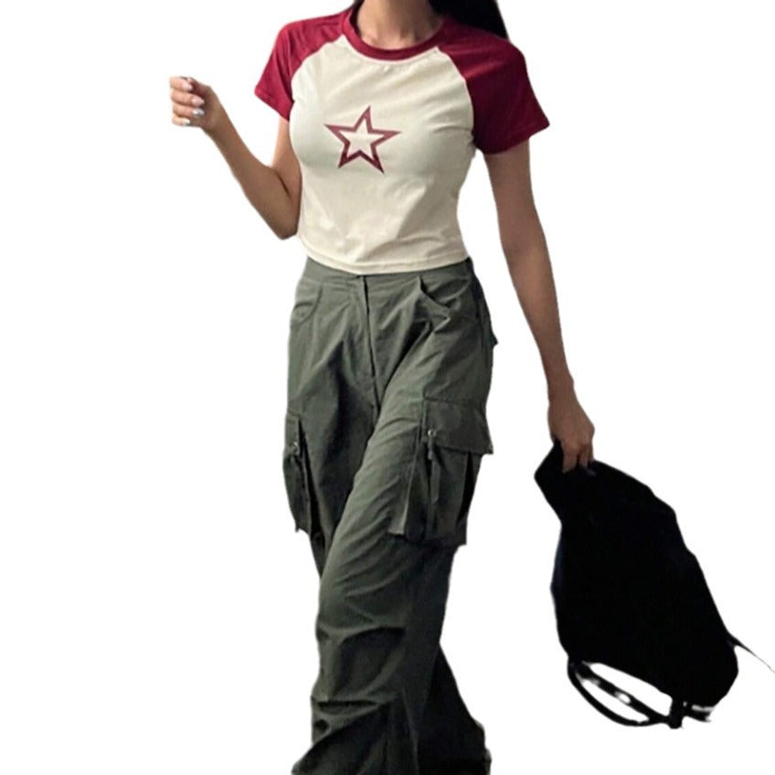 Damen Raglan-Crop-Shirt mit auffälligem Sternmotiv R&B