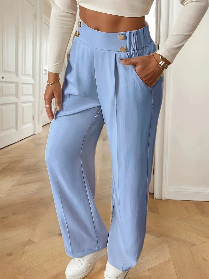 Damen Klassische weite Hose mit Knopfleiste und Taschen R&B