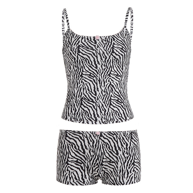 Damen Schlafanzug-Set mit trendigem Zebramuster und verstellbaren Trägern R&B