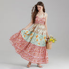 Damen Maxikleid mit floralen Falten und großzügigem A-Linien-Schnitt R&B