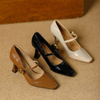 Damen elegante Mary Jane Pumps mit glänzendem Blockabsatz und modischem Riemendesign