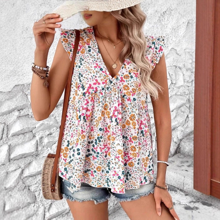 Damen Bluse mit floralem Design und voluminösen Ärmeln R&B