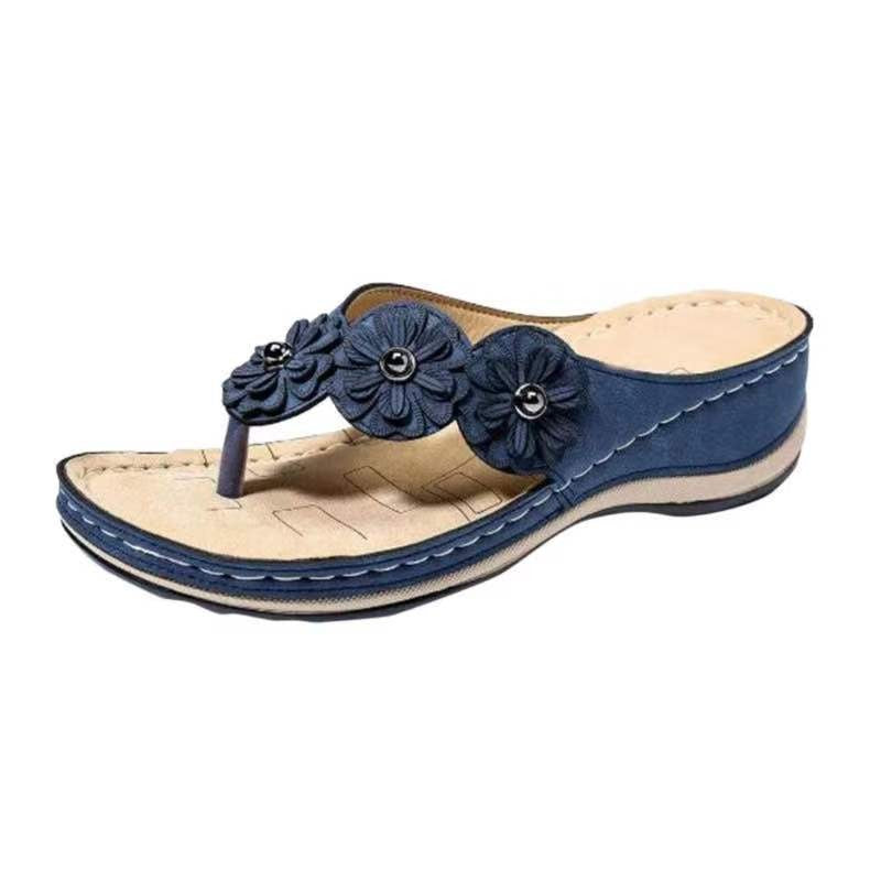 Damen komfortable Zehentrenner-Sandalen mit floralem Detail und gepolsterter Innensohle R&B