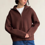 Damen Pullover mit hochschließendem Reißverschluss und strukturiertem Maschenmuster R&B