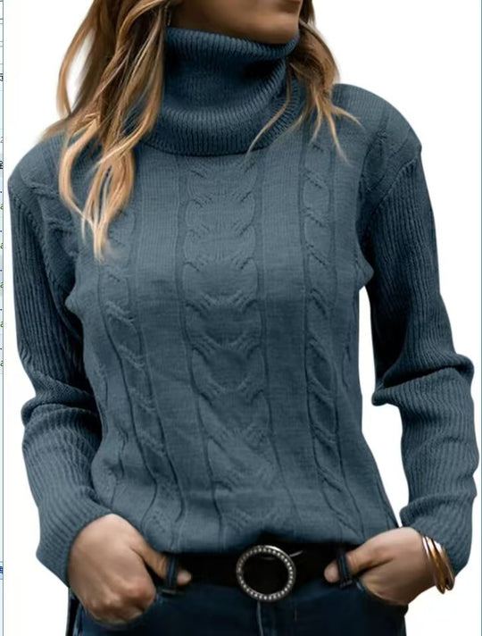 Damen Strickpullover mit Stehkragen und Zopfmuster R&B