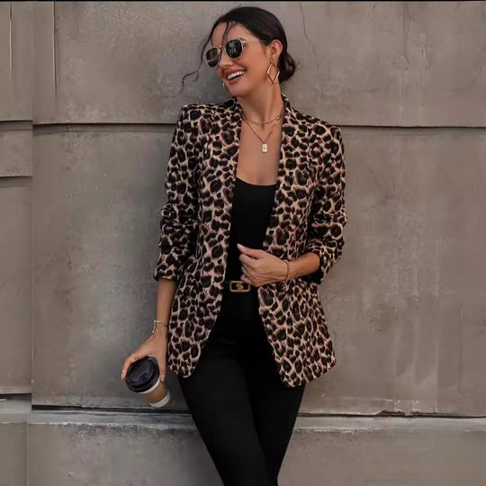 Damen Blazer im trendigen Animal-Print mit elegantem Revers und praktischen Taschen R&B