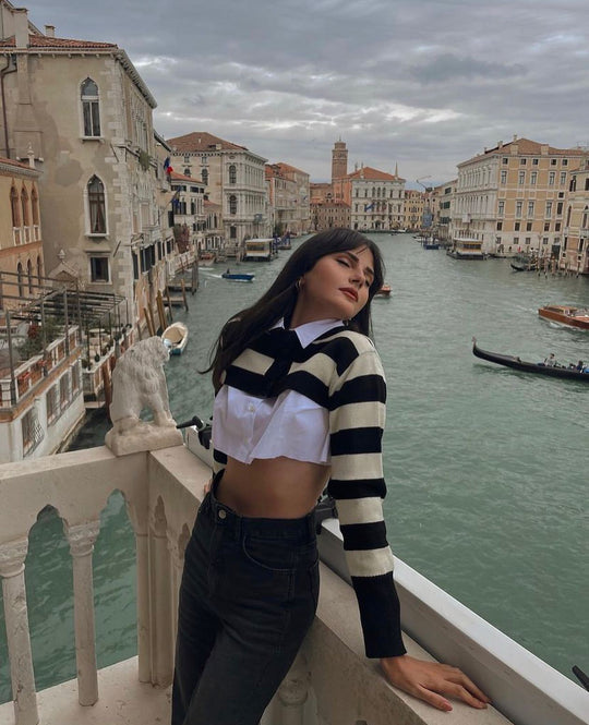 Damen Cooles Crop-Top mit klassischem Hemdkragen und Streifenmuster R&B