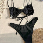 Damen Hochgeschlossener Bikini mit raffinierten Blumenapplikationen R&B