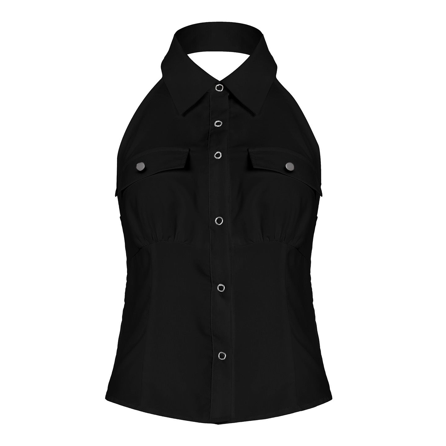 Damen Haltertop mit elegantem Kragen und praktischen Brusttaschen R&B
