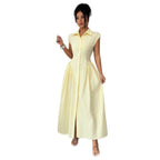 Damen Maxikleid mit klassischem Hemdblusen-Design und eleganten Falten R&B