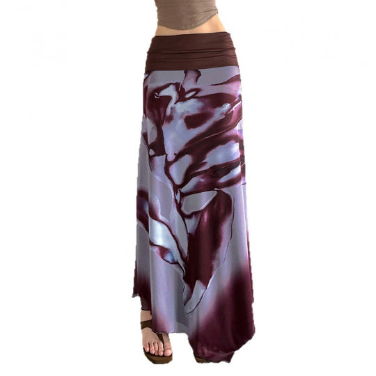 Damen Eleganter Maxirock mit farbenfrohem floralem Muster und komfortablem elastischem Bund R&B