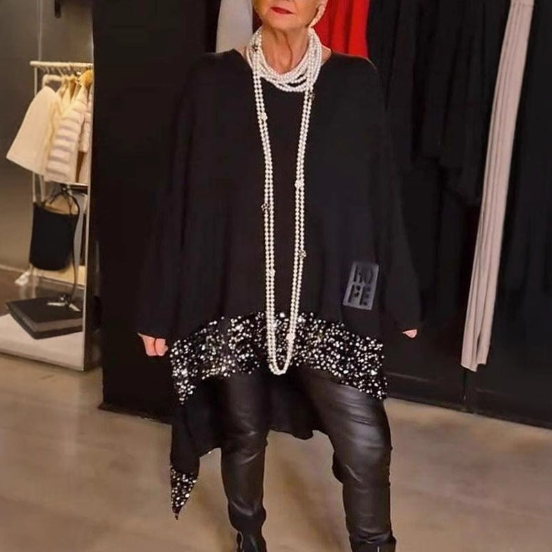 Damen Elegantes und fließendes asymmetrisches Strickoberteil R&B