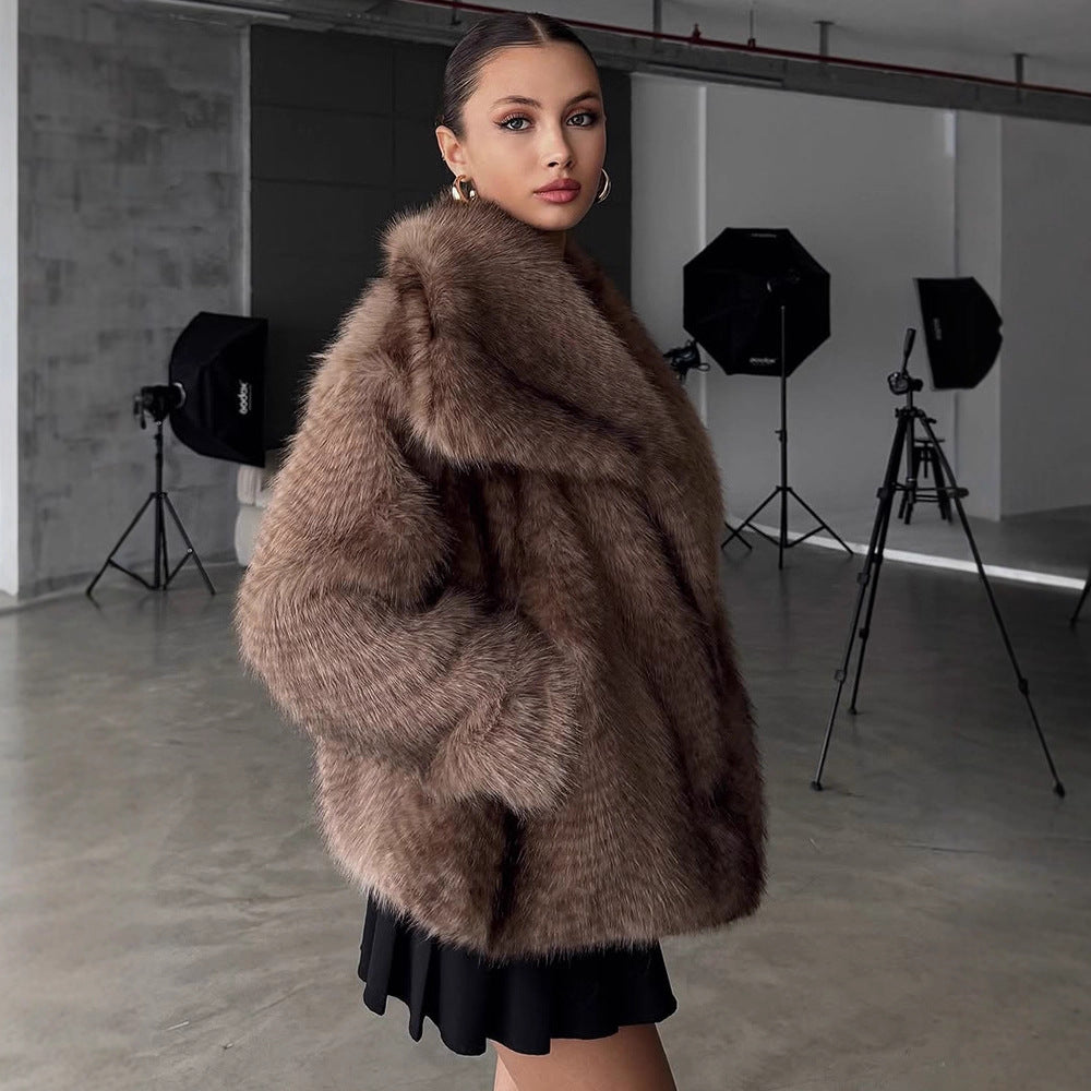 Damen Kunstfell-Jacke mit luxuriösem Schnitt und voluminösen Ärmeln R&B