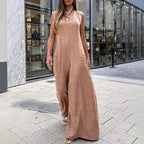Damen luftiger Maxijumpsuit mit dekorativen Falten und seitlichen Taschen R&B