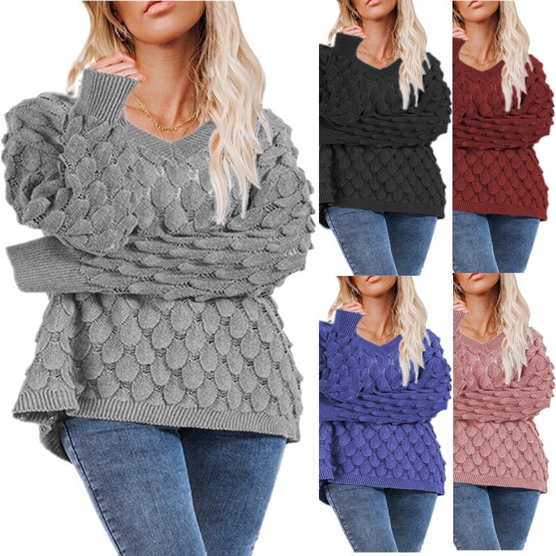 Damen Pullover mit Struktur und V-Ausschnitt