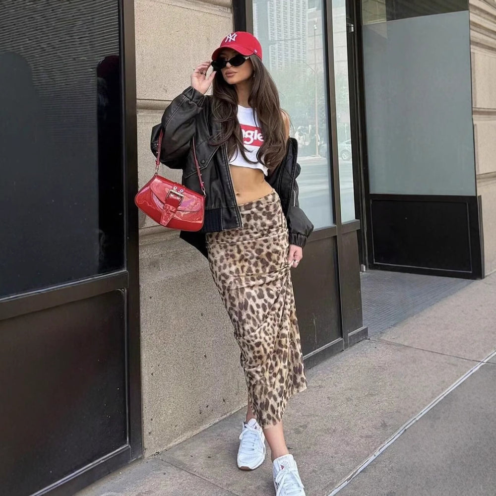 Damen eleganter Maxirock im stilvollen Leoprint R&B