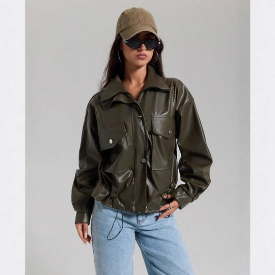 Damen lässige Oversized-Jacke mit großen Taschen R&B