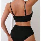 Damen High-Waist Bikini Set mit sportlichem Crop-Top und Rippstruktur