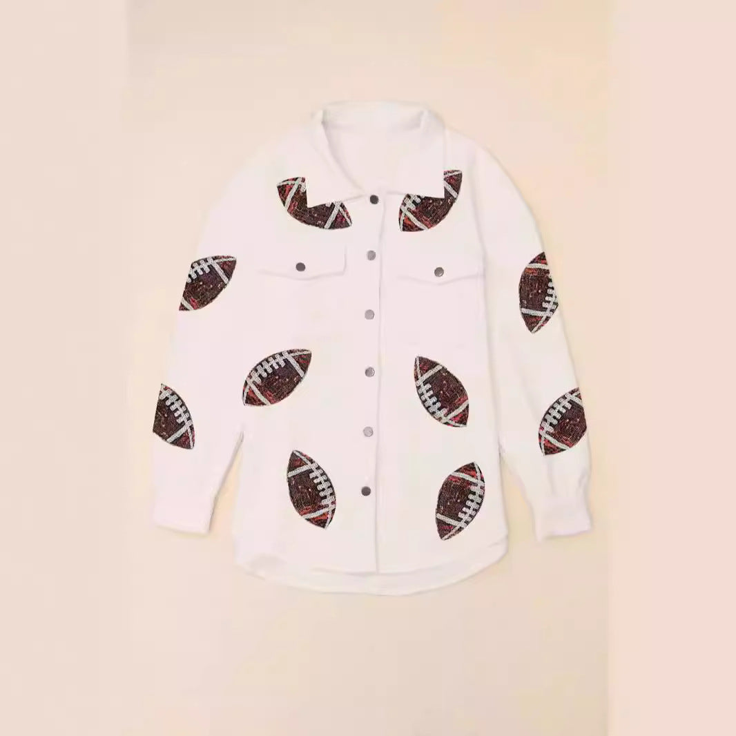 Damen Oversized Jacke mit Football-Design und praktischen Taschen R&B