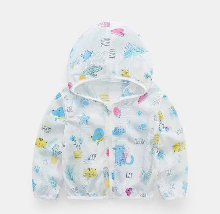 Unisex nan atmungsaktive Netz Kapuzen-Sonnenjacke für Säuglinge mit Reißverschluss und verspieltem Elefantenmotiv R&B