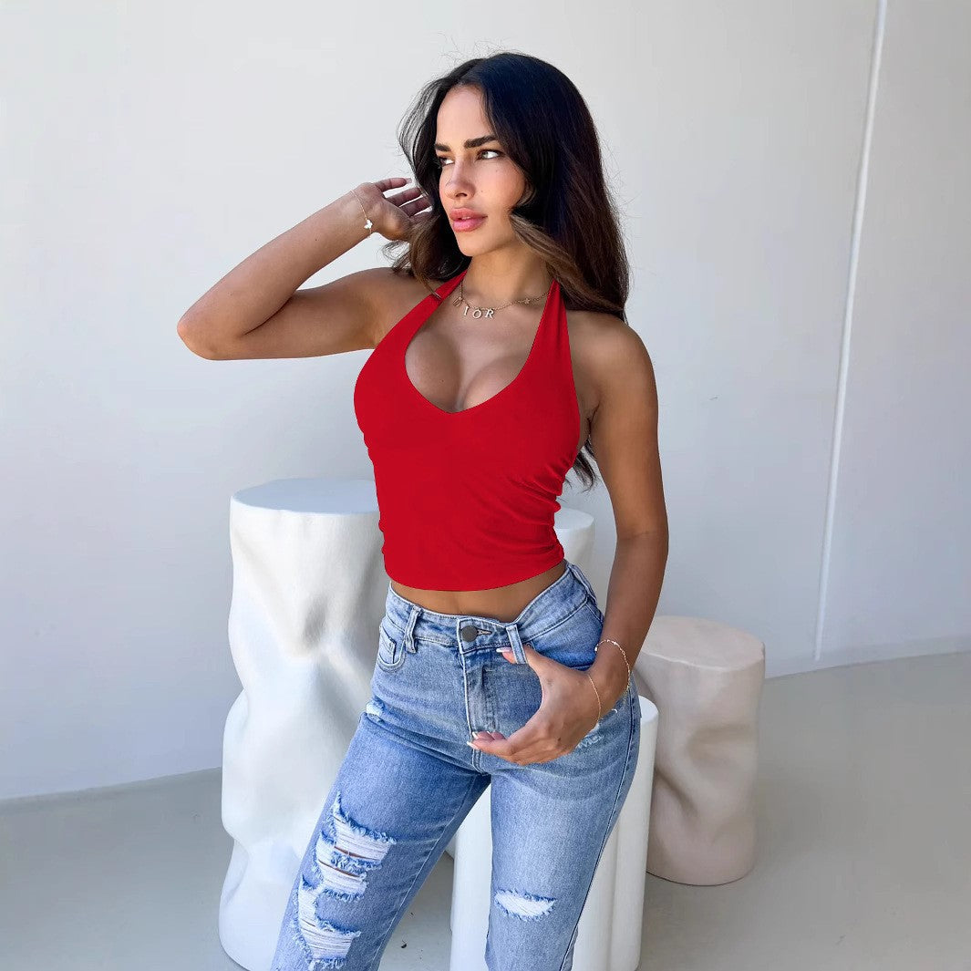 Damen Crop-Top mit tiefem V-Ausschnitt und modernem Halterdesign R&B