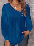 Damen Plissiertes Oberteil mit asymmetrischem Kragen und eleganten Knopfdetails R&B