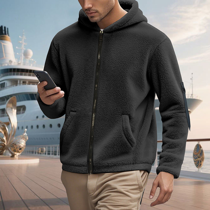 Herren kuscheliger Fleece-Hoodie mit glänzendem Reißverschluss und praktischen Taschen R&B