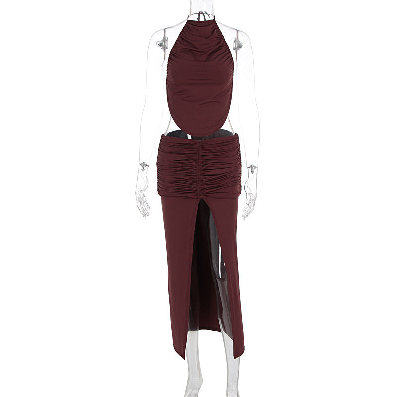 Damen Elegantes Maxikleid mit asymmetrischem Halterhals und ausgefallenem Schlitz R&B