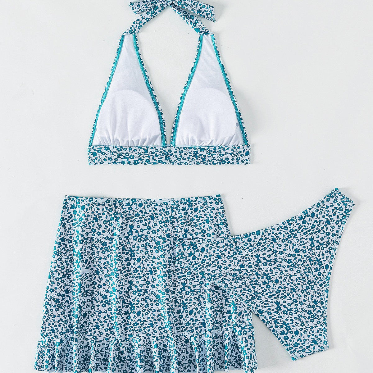 Damen Bikini-Set mit verstellbarem Oberteil und femininer Rüschenshort R&B