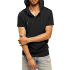 Herren nan lässiges kurzärmeliges Kapuzen-Shirt im weiten Schnitt mit Kängurutasche und Kordelzug R&B