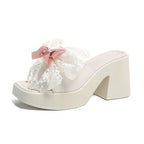 Damen Plateau-Sandaletten mit floralem Spitzenakzent und elegantem Blockabsatz R&B