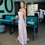 Damen Maxikleid mit transparentem Oberteil und feinem Spitzenmuster R&B