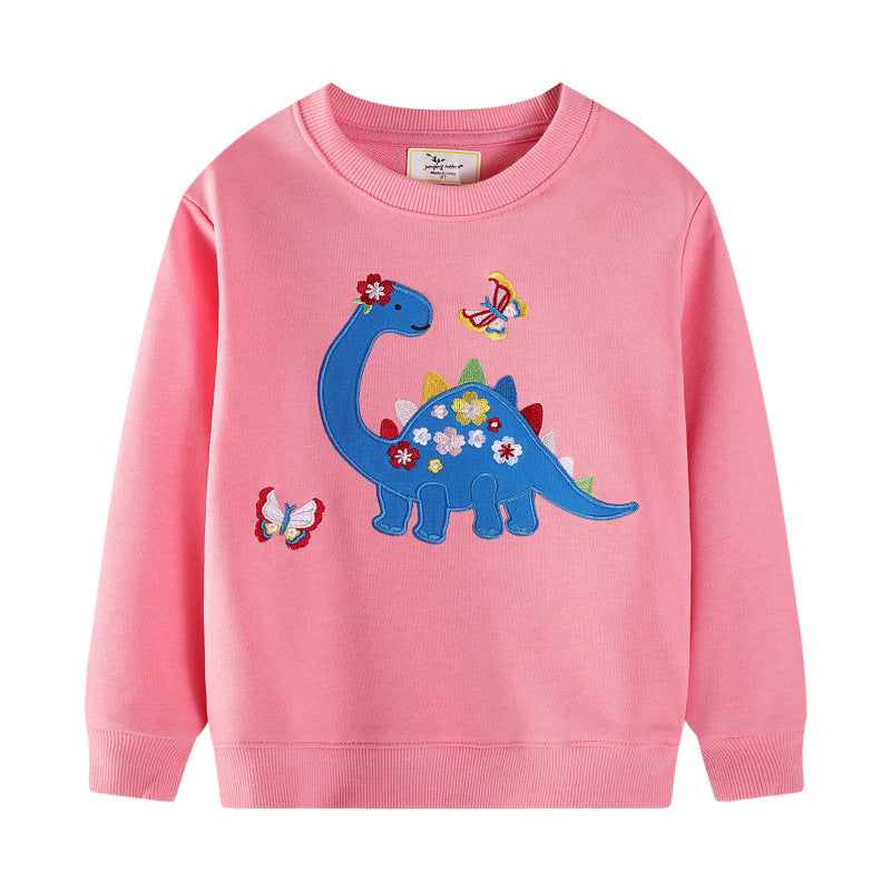 Mädchen Sweatshirt mit buntem Dinosaurier- und Blumenapplikationen R&B