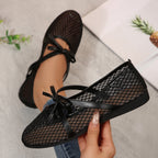 Damen Netz-Ballerinas mit elastischem Riemen und dekorativem Schleifendetail R&B