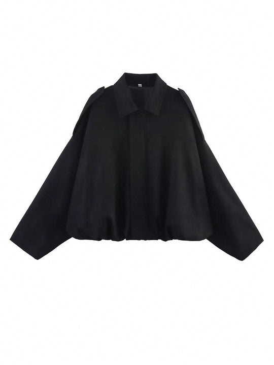 Damen nan weite Kurzjacke mit Ballonbund, verdecktem Verschluss und Schulterklappen R&B