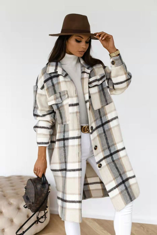 Damen Karierter Oversized-Hemd-Mantel mit praktischen Taschen R&B