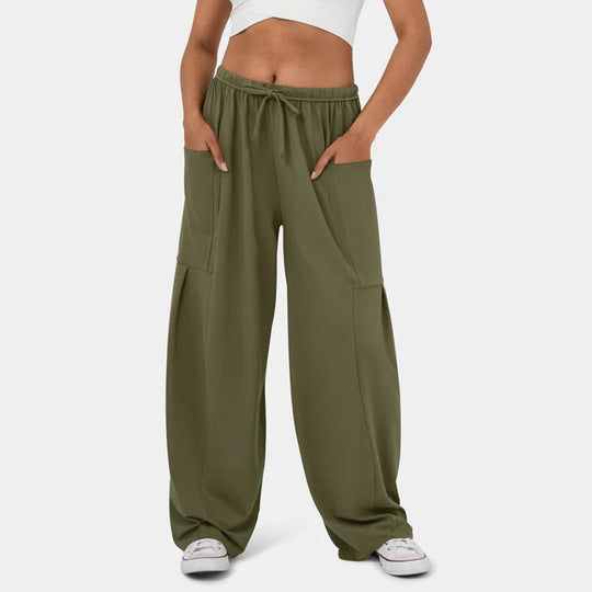 Damen Weite Freizeit-Hose mit elastischem Bund und praktischen Taschen R&B