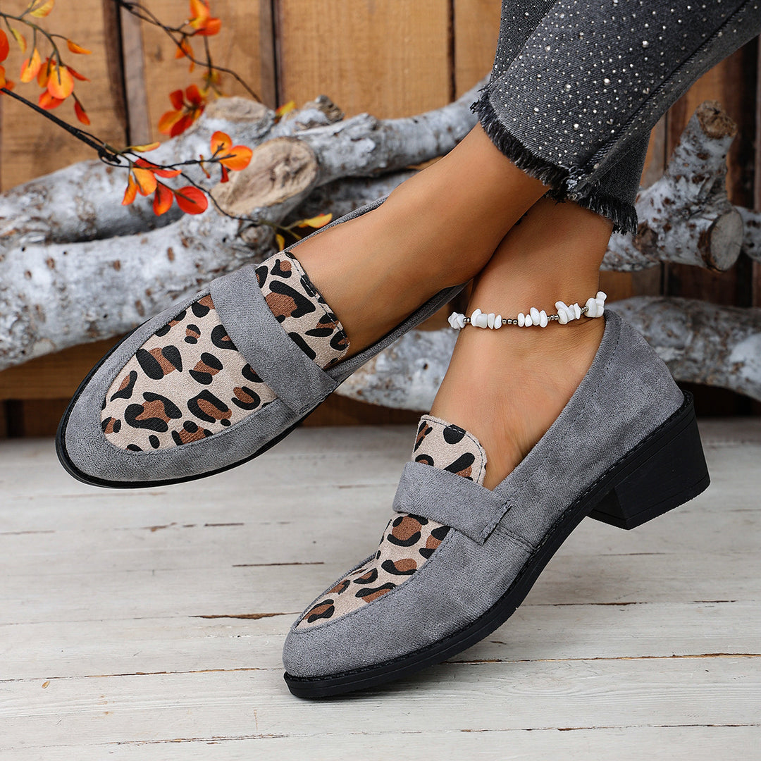 Damen Mokassin-Schuhe mit modischem Leopardenmuster und komfortablem Blockabsatz R&B