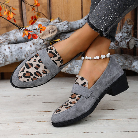 Damen Mokassin-Schuhe mit modischem Leopardenmuster und komfortablem Blockabsatz R&B