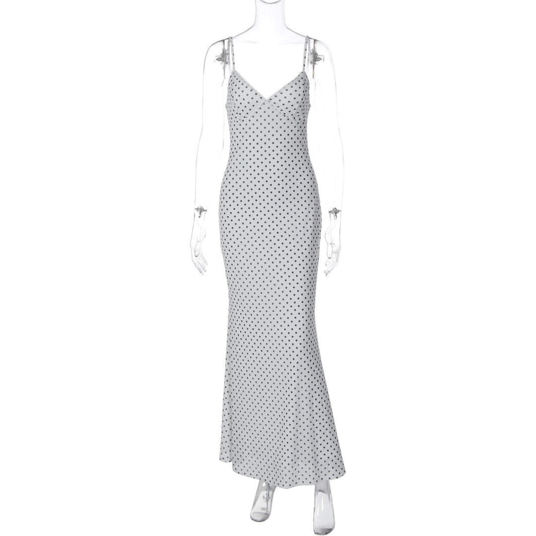 Damen Elegantes Maxikleid mit zartem Punktedesign und Spaghetti-Trägern R&B