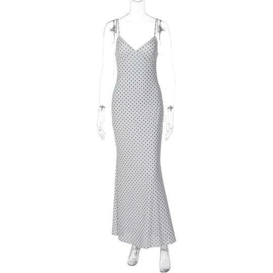Damen Elegantes Maxikleid mit zartem Punktedesign und Spaghetti-Trägern R&B