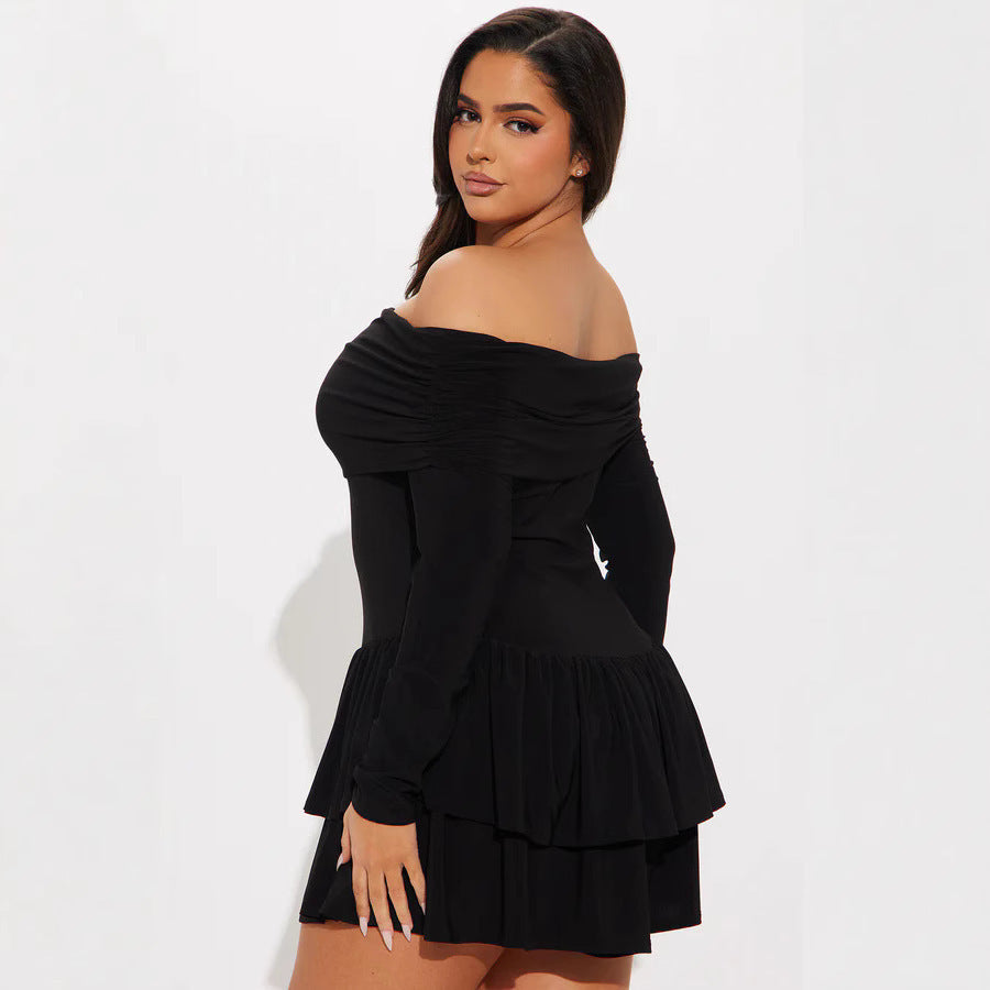 Damen Off-Shoulder Minikleid mit Rüschendetails und Elasthan-Anteil R&B
