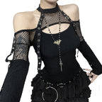 Damen modisches Oberteil mit einzigartigem Cut-Out-Design und Netzdetails R&B