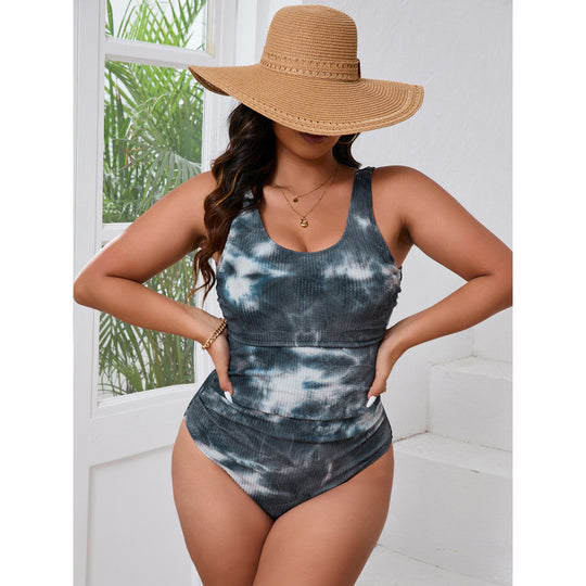 Damen Einteiler Badeanzug mit modischem Tie-Dye-Design und figurumspielendem Schnitt R&B