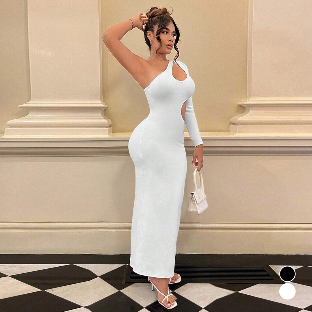 Damen Longsleeve Maxi-Kleid mit sexy Cut-Outs und figurbetontem Schnitt R&B