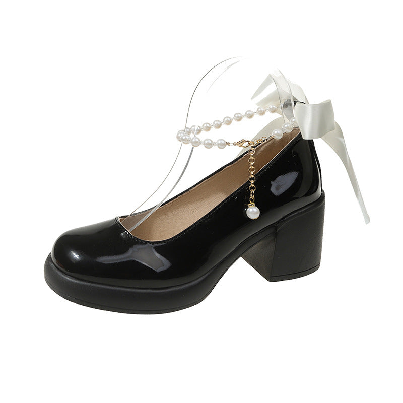 Damen Elegante Plateau-Pumps mit Perlen- und Schleifenverzierung R&B
