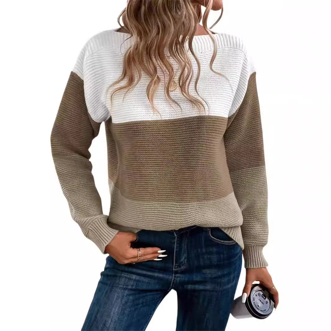 Damen bequemer Strickpullover mit modernem Farbblockdesign und lässigem Schnitt R&B