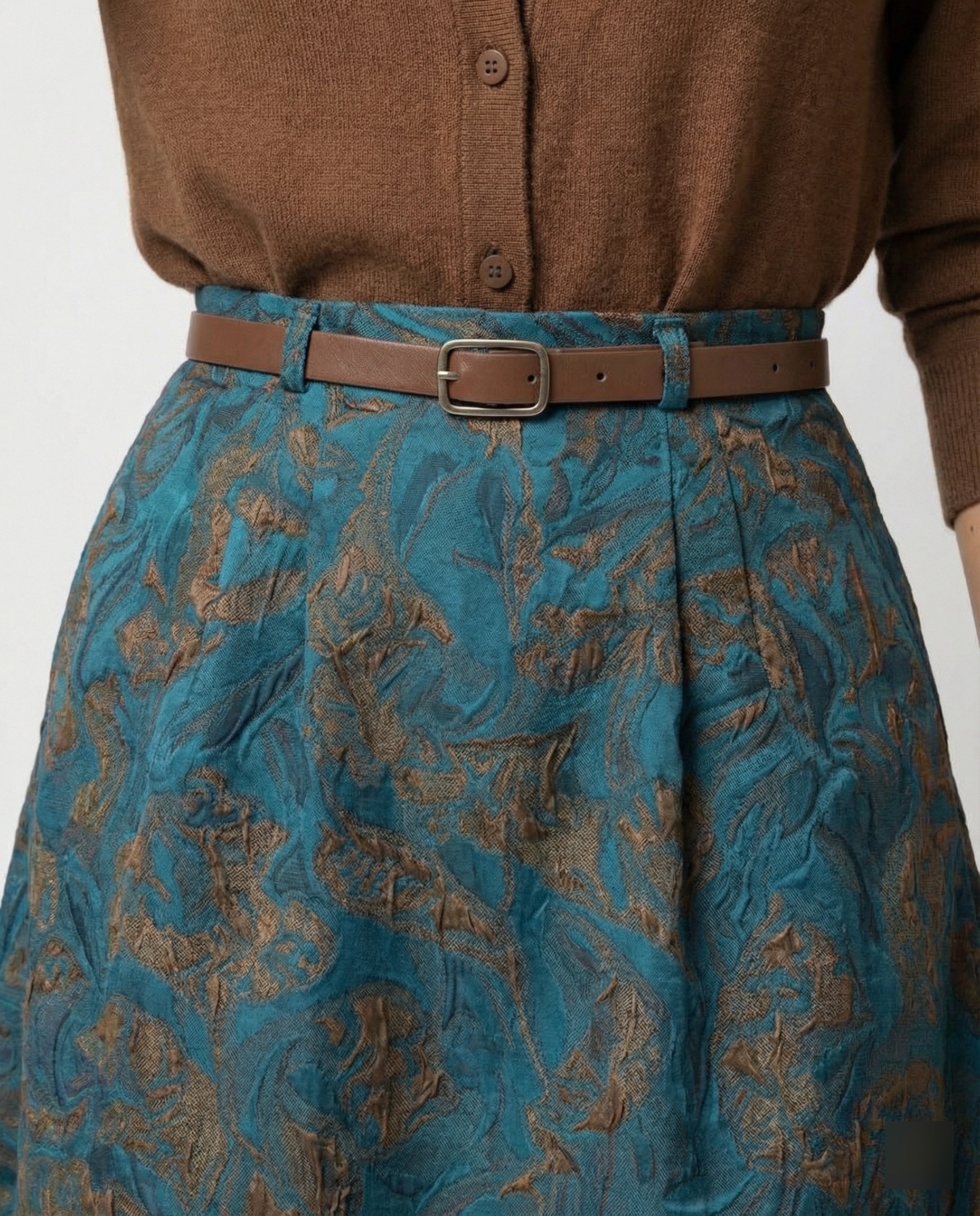 Damen Polo Cardigan Zopfmuster Midirock mit hohem Bund, Jacquardstruktur, dezenter Faltenlegung und Eingrifftaschen R&B