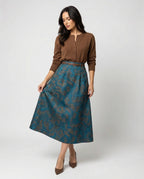 Damen Polo Cardigan Zopfmuster Midirock mit hohem Bund, Jacquardstruktur, dezenter Faltenlegung und Eingrifftaschen R&B